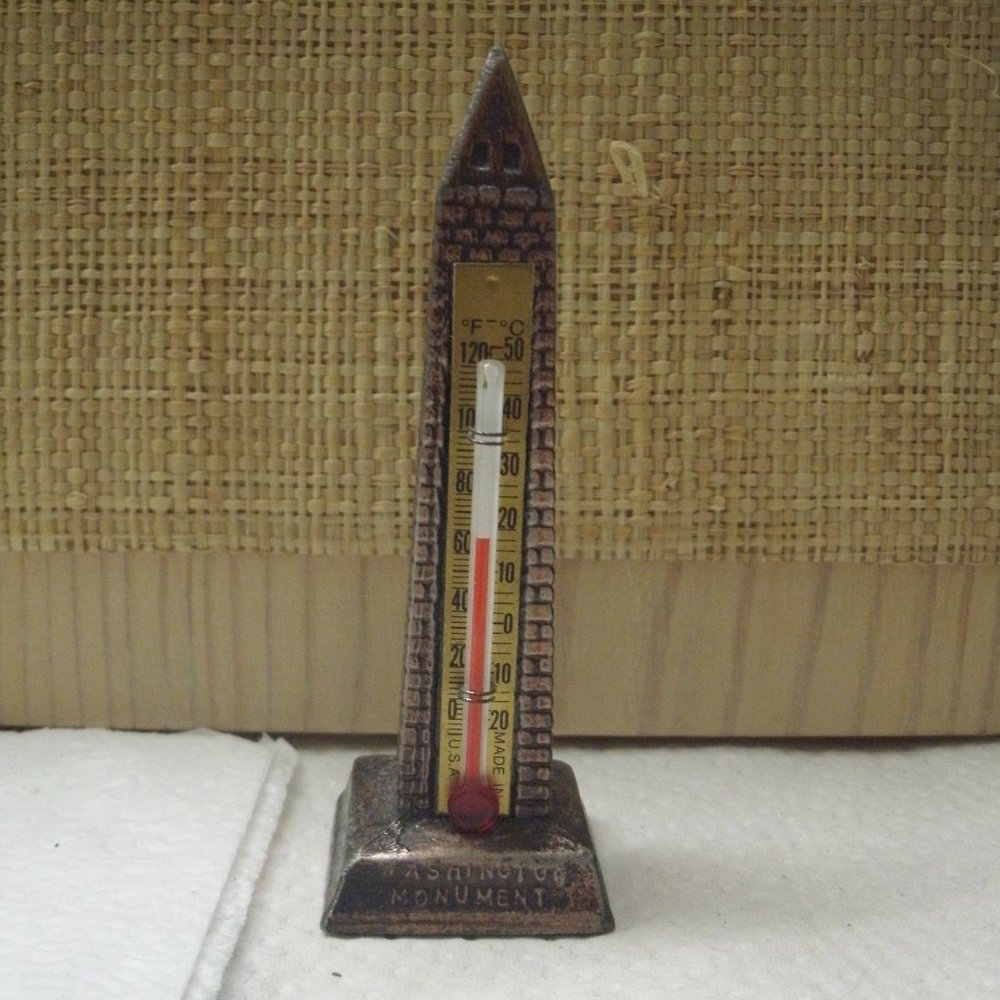 Vintage Washington Monument Metal Thermometer Figurine